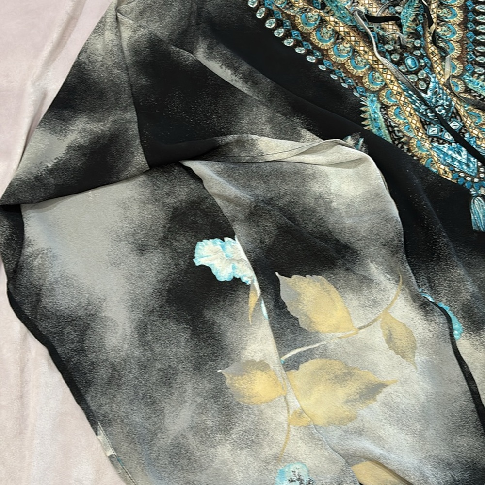 Belle by Kim Gravel Printed V-Neck Lace-Up Poncho ~ Black - Picture 6 of 8